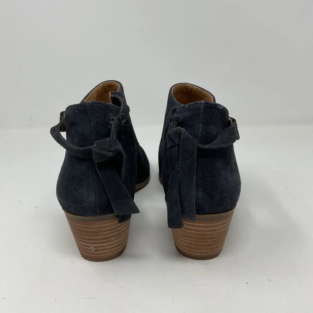 Lucky Brand Womens 8.5 Black Suede Peep Toe Cutout Block Heel Booties Tie Back